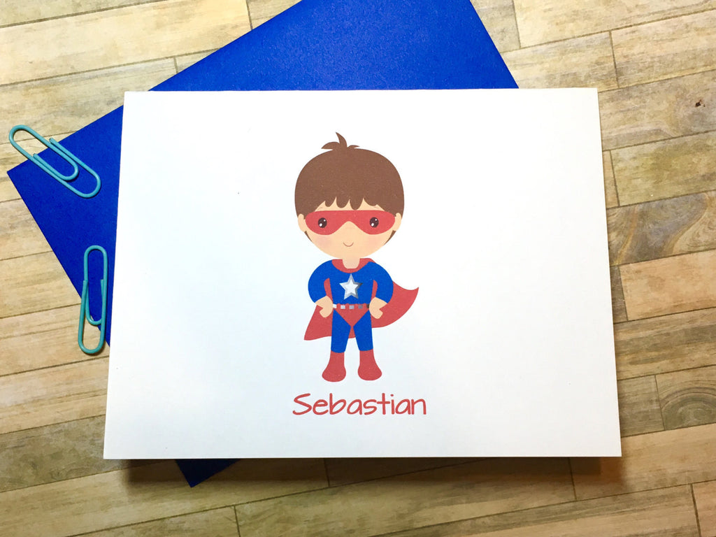 Boy in Super Hero Cape Personalized Note Cards