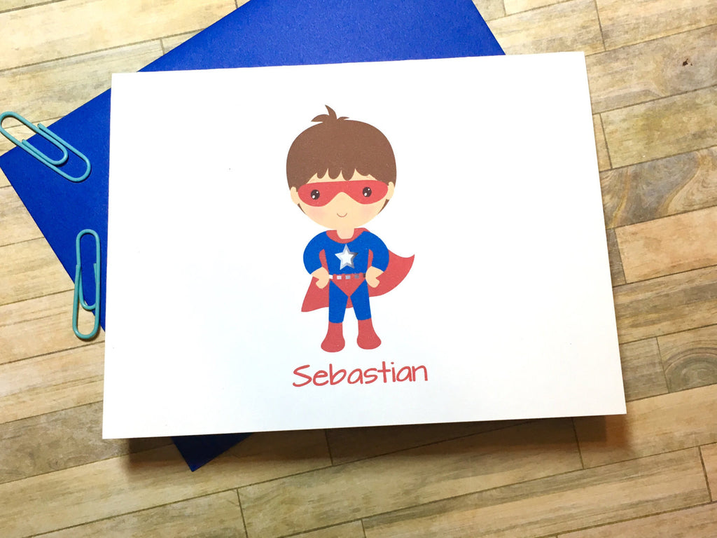 Boy in Super Hero Cape Personalized Note Cards
