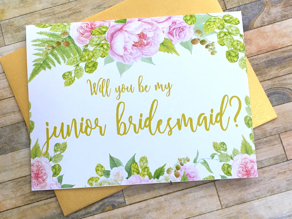 Gold and Pink Junior Bridesmaid Proposal Card