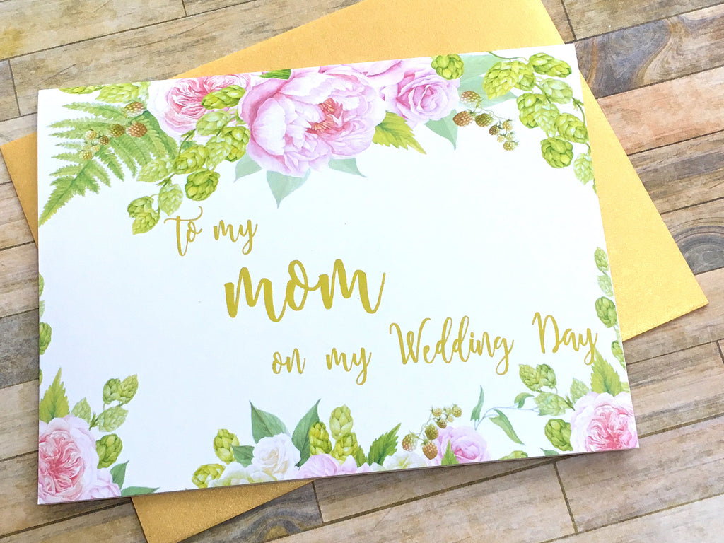 Gold and Pink To My Mom on My Wedding Day Card