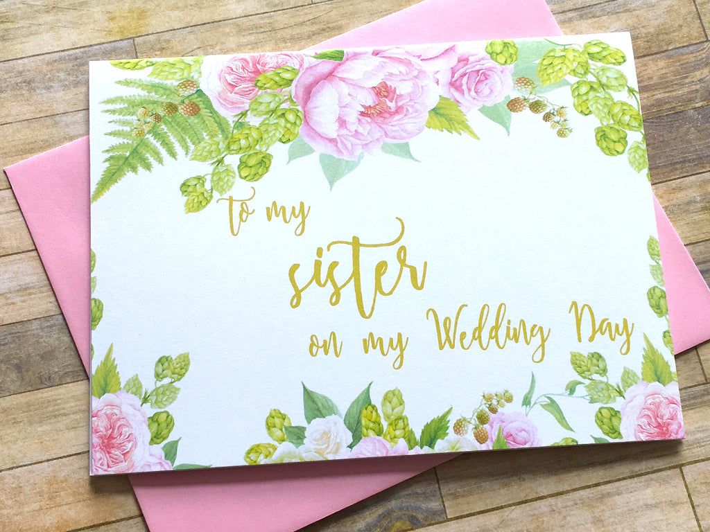Gold and Pink To My Sister on My Wedding Day Card