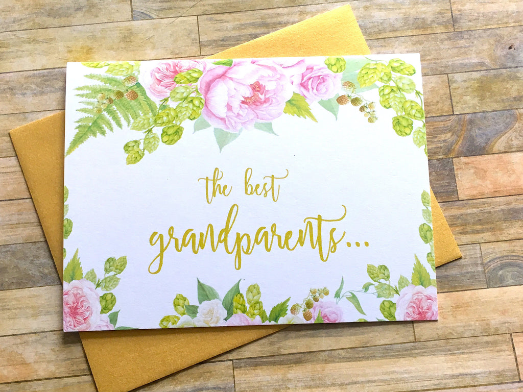 Grandparents Get Promoted to Great Grandparents Card Gold and Pink