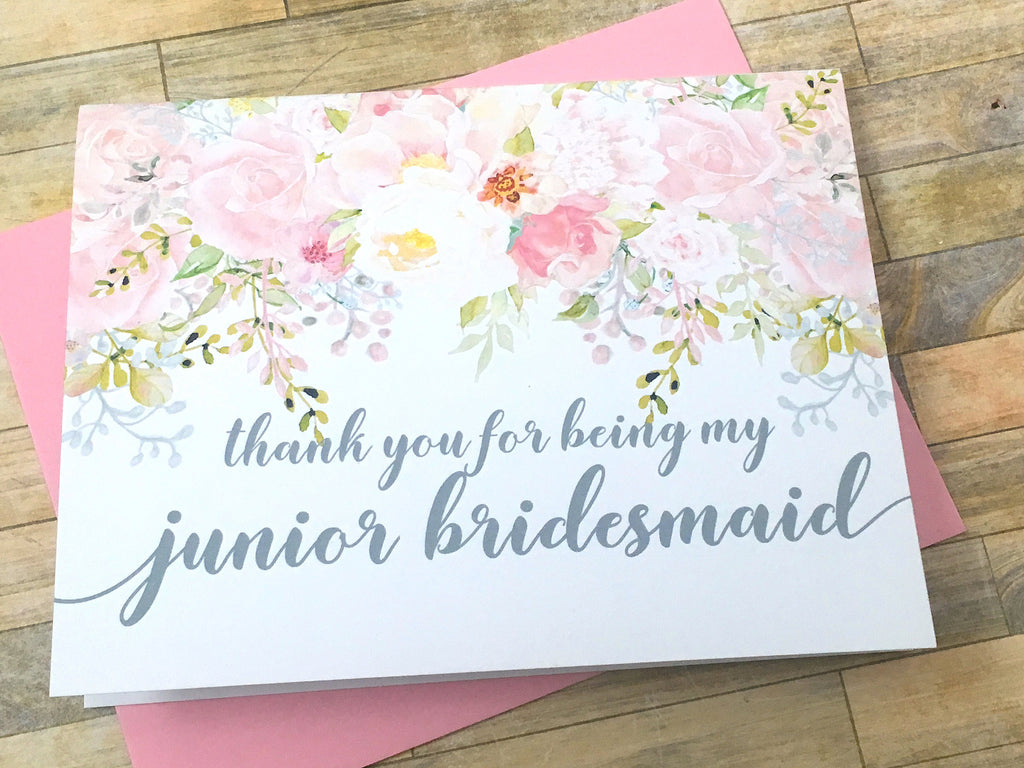 Pink and Grey Junior Bridesmaid Thank You Card