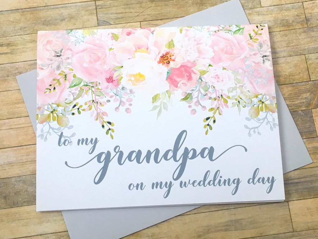 To My Grandma / Grandpa on My Wedding Day Card Pink and Grey
