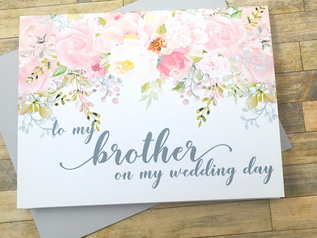 Brother on My Wedding Day Card Pink and Grey