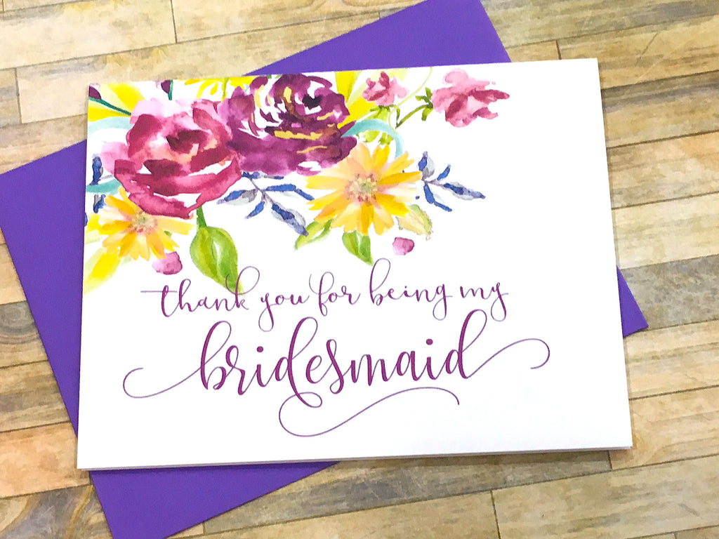 Bridesmaid Thank You Card Purple Florals