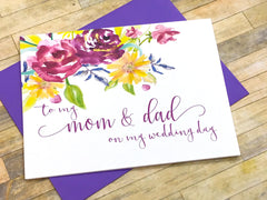 Mom and Dad on My Wedding Day Card Purple