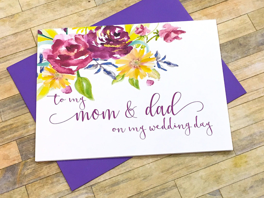 Mom and Dad on My Wedding Day Card Purple