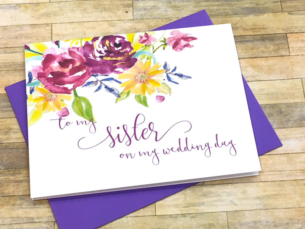 To My Sister on My Wedding Day Card Purple