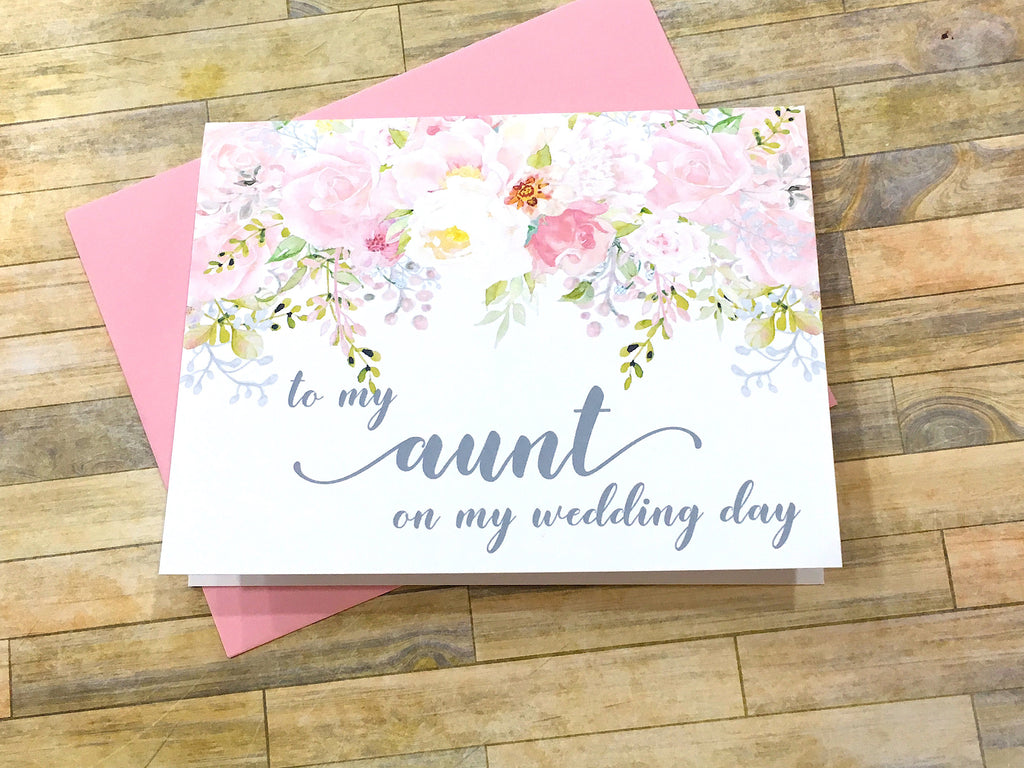 To My Aunt on My Wedding Day Card Pink and Grey