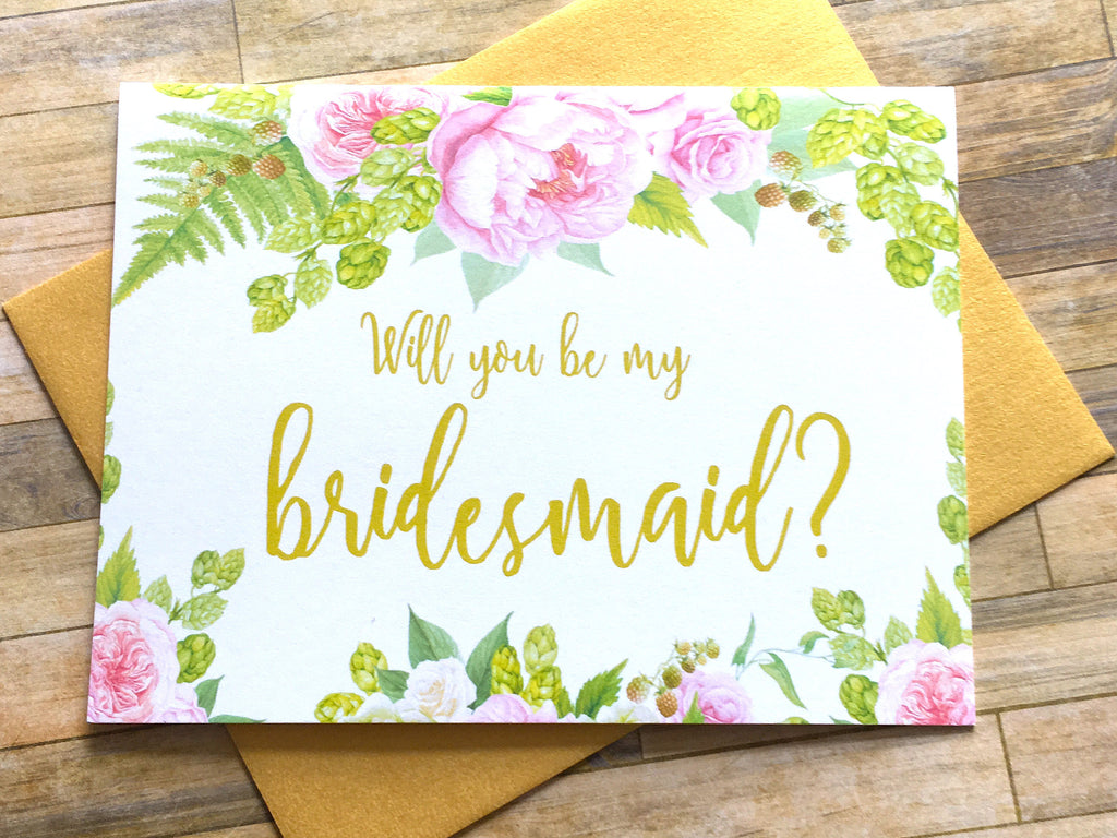 Gold and Pink Bridesmaid Proposal Card