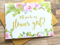 Gold and Pink Flower Girl Proposal Card