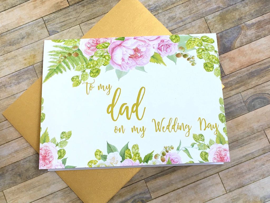 Dad Wedding Day Card Gold and Pink
