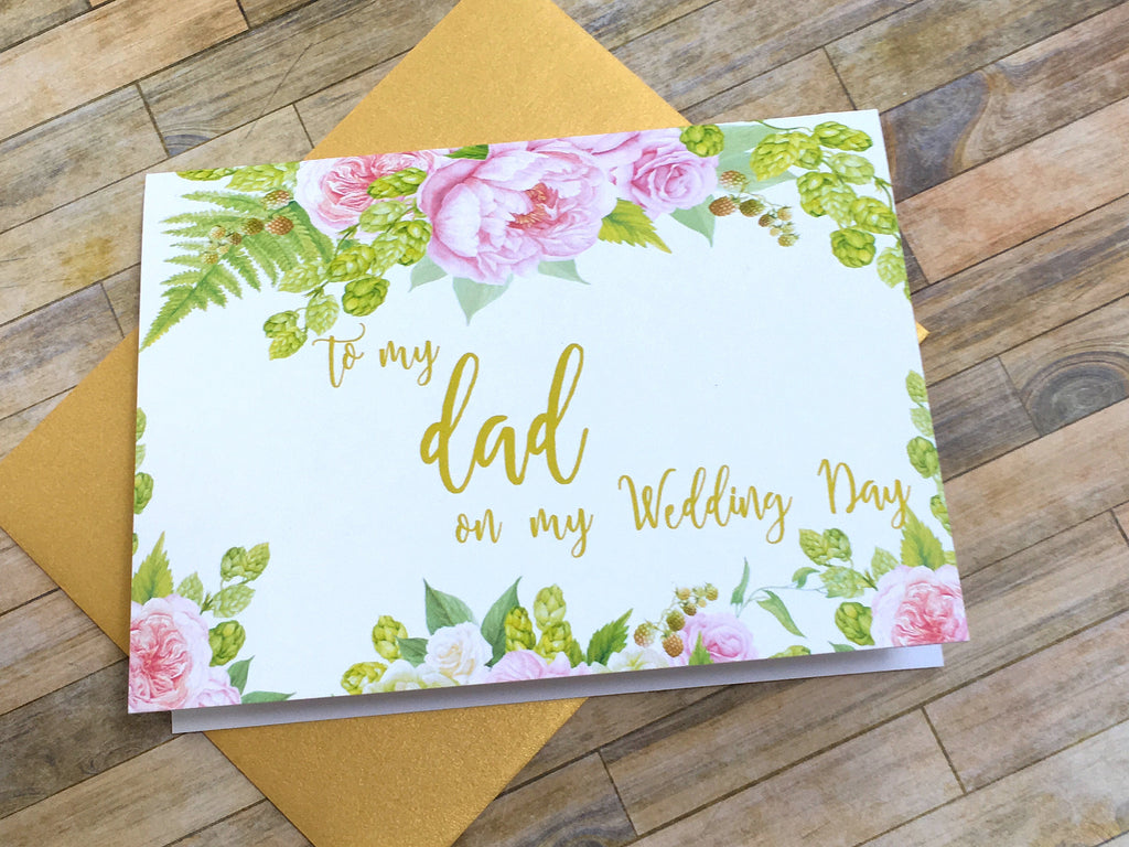 Dad Wedding Day Card Gold and Pink