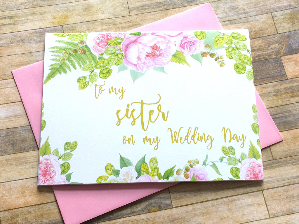 Gold and Pink To My Sister on My Wedding Day Card