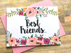 Floral Best Friends Get Promoted to Auntie Pregnancy Announcement Card