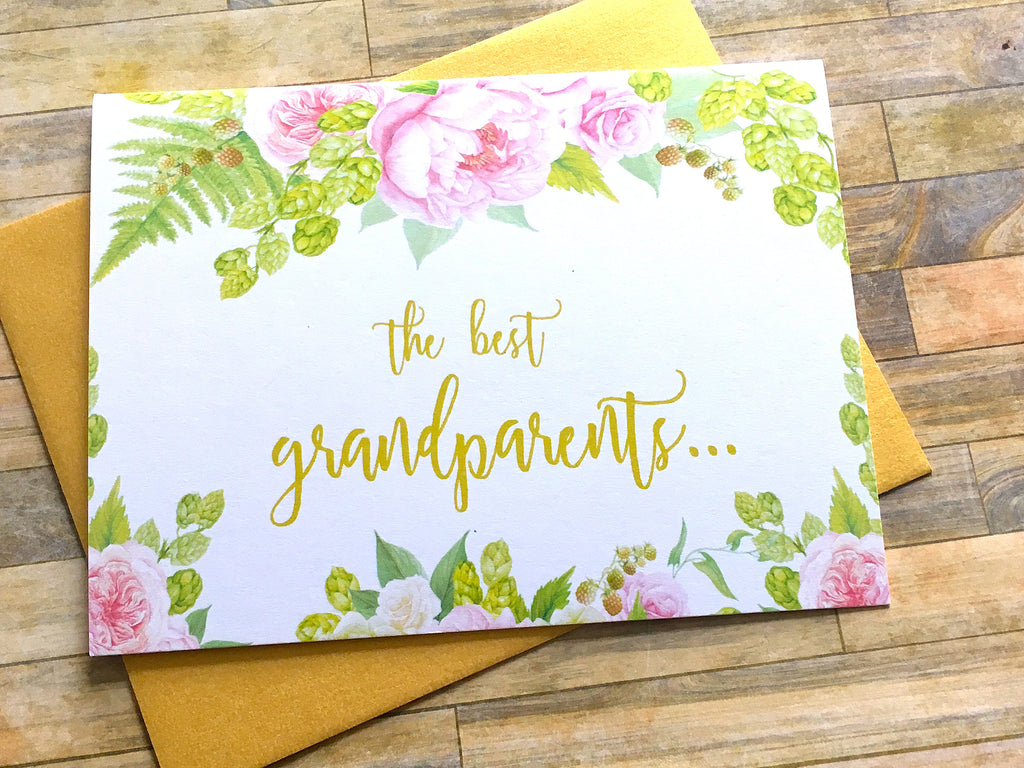 Grandparents Get Promoted to Great Grandparents Card Gold and Pink