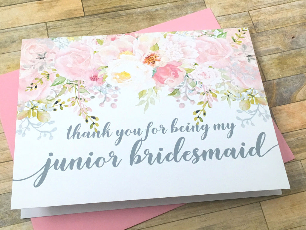Pink and Grey Junior Bridesmaid Thank You Card
