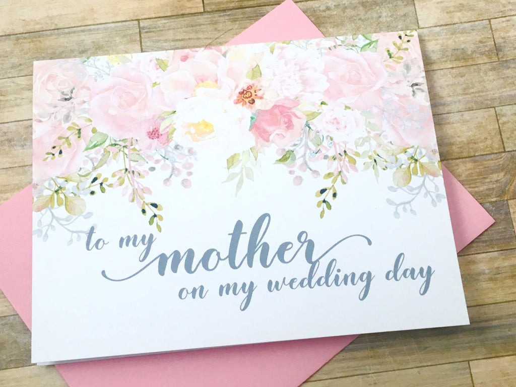 PGrey Pink Mother / Father on My Wedding Day Cards