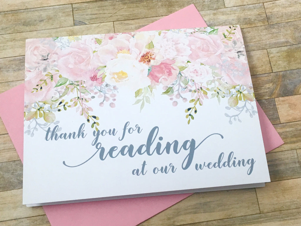 Wedding Reader Thank You Card Pink and Grey