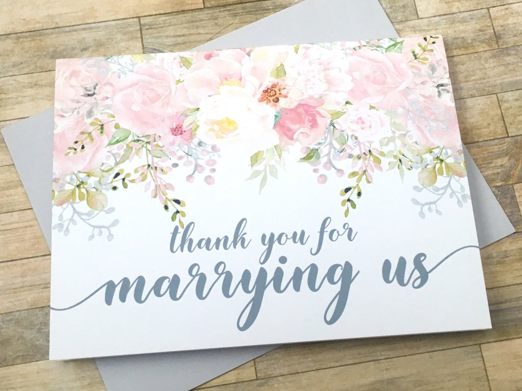 Officiant Thank You Card Pink and Grey