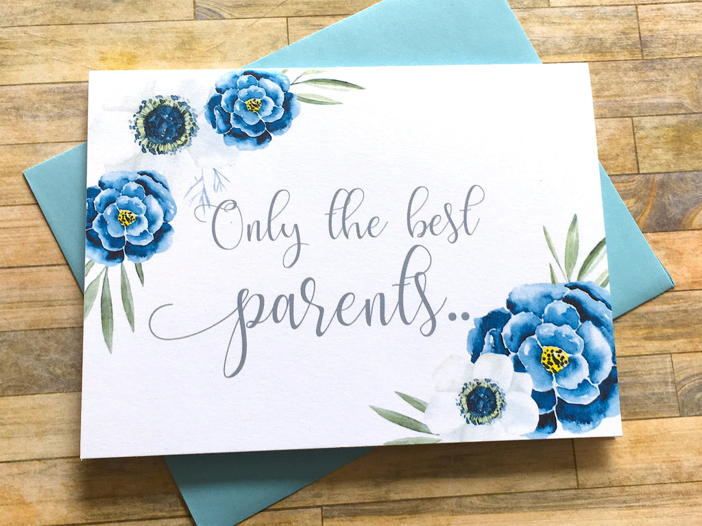 White and Navy Flowers Pregnancy Card for Parents