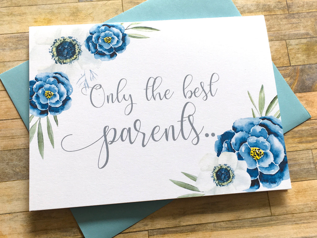 White and Navy Flowers Pregnancy Card for Parents