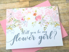Grey and Pink Flower Girl Proposal Card