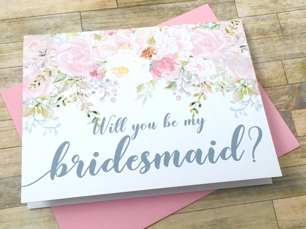 Grey and Pink Bridesmaid Proposal Card
