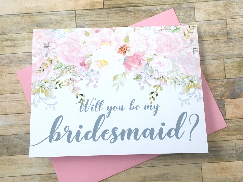 Grey and Pink Bridesmaid Proposal Card