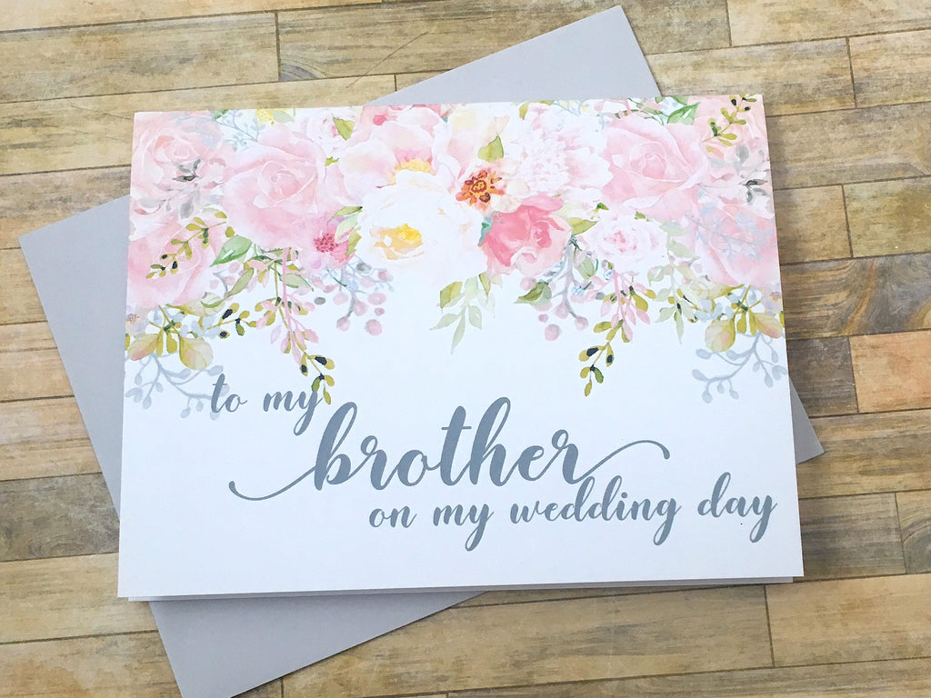 Brother on My Wedding Day Card Pink and Grey