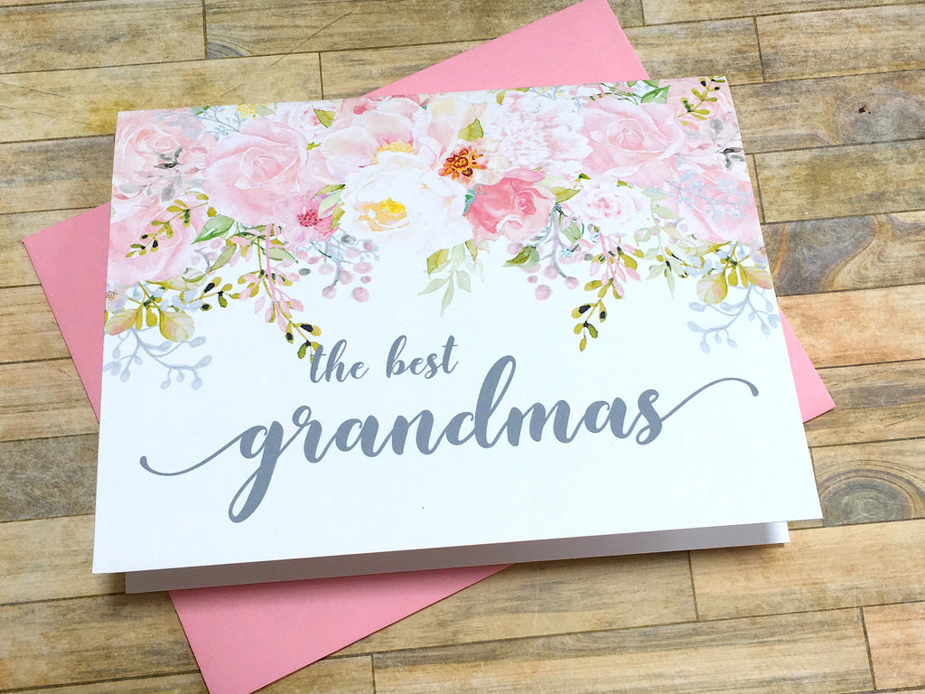 Grandma Pregnancy Announcement Card Pink and Grey