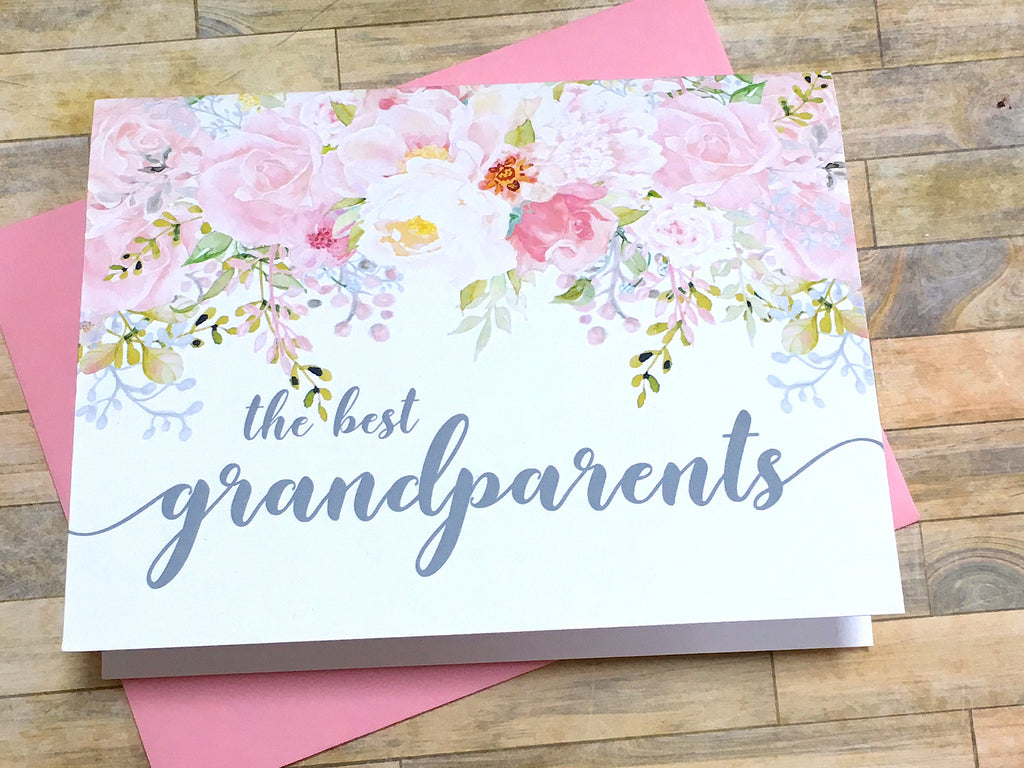 Pink and Grey Grandparents Get Promoted to Great Grandparents Card