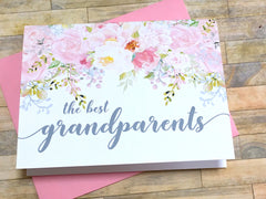 Pink and Grey Grandparents Get Promoted to Great Grandparents Card