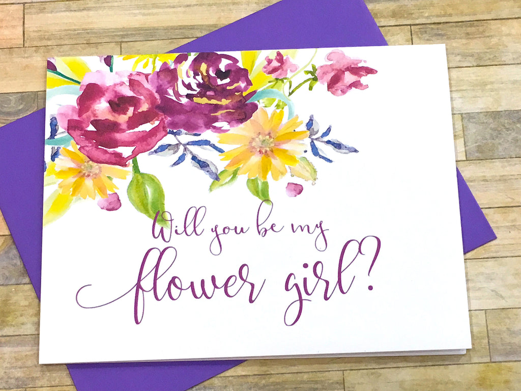 Purple Will You Be My Flower Girl Proposal Card