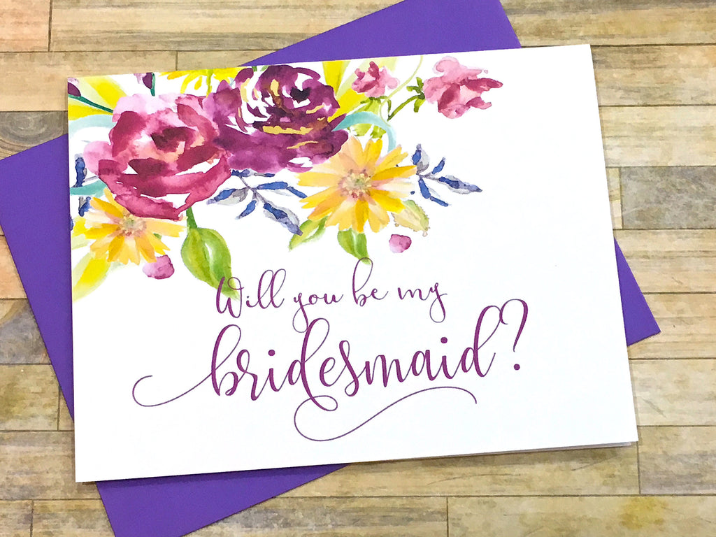Purple Flowers Maid of Honor Proposal Card