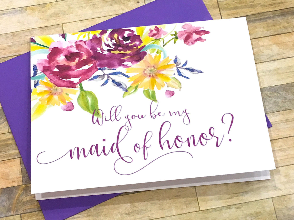 Purple Will You Be My Matron of Honor Proposal Card
