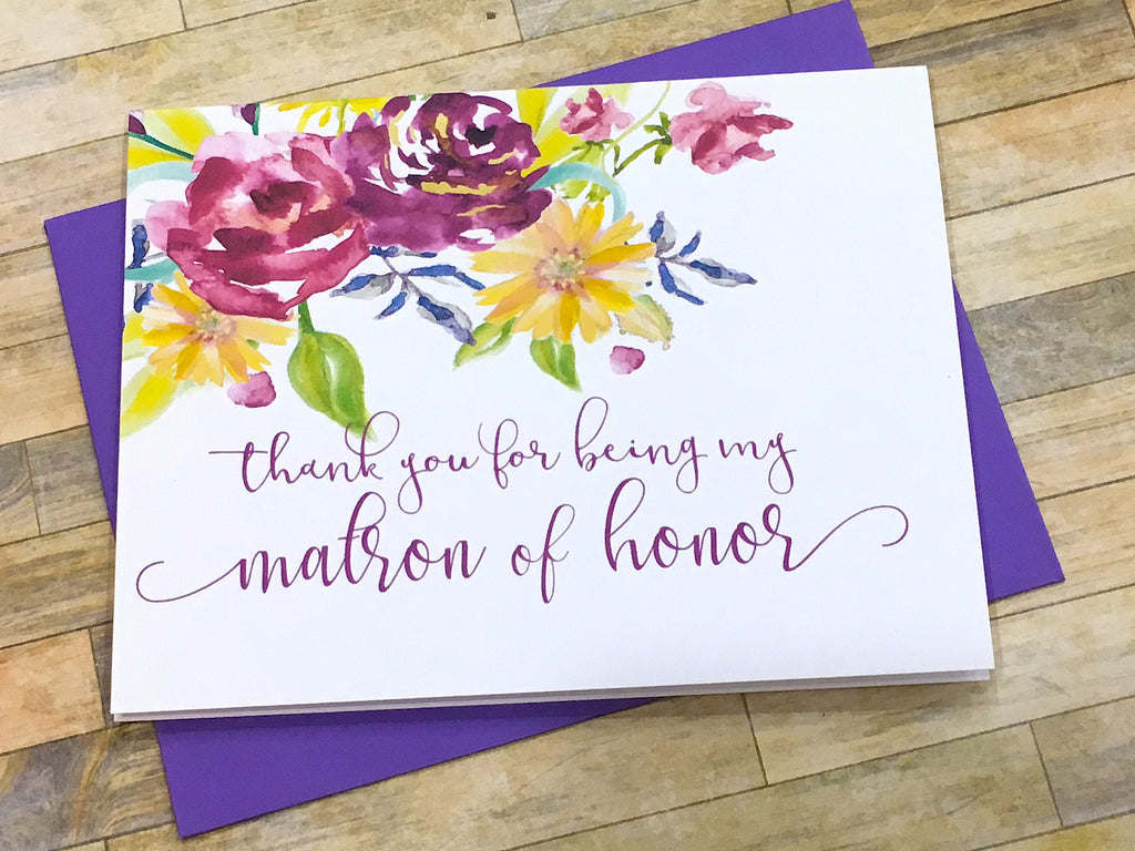 Maid of Honor Thank You Card Purple Floral