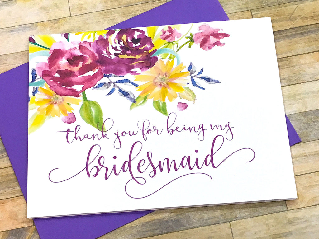 Maid of Honor Thank You Card Purple Floral