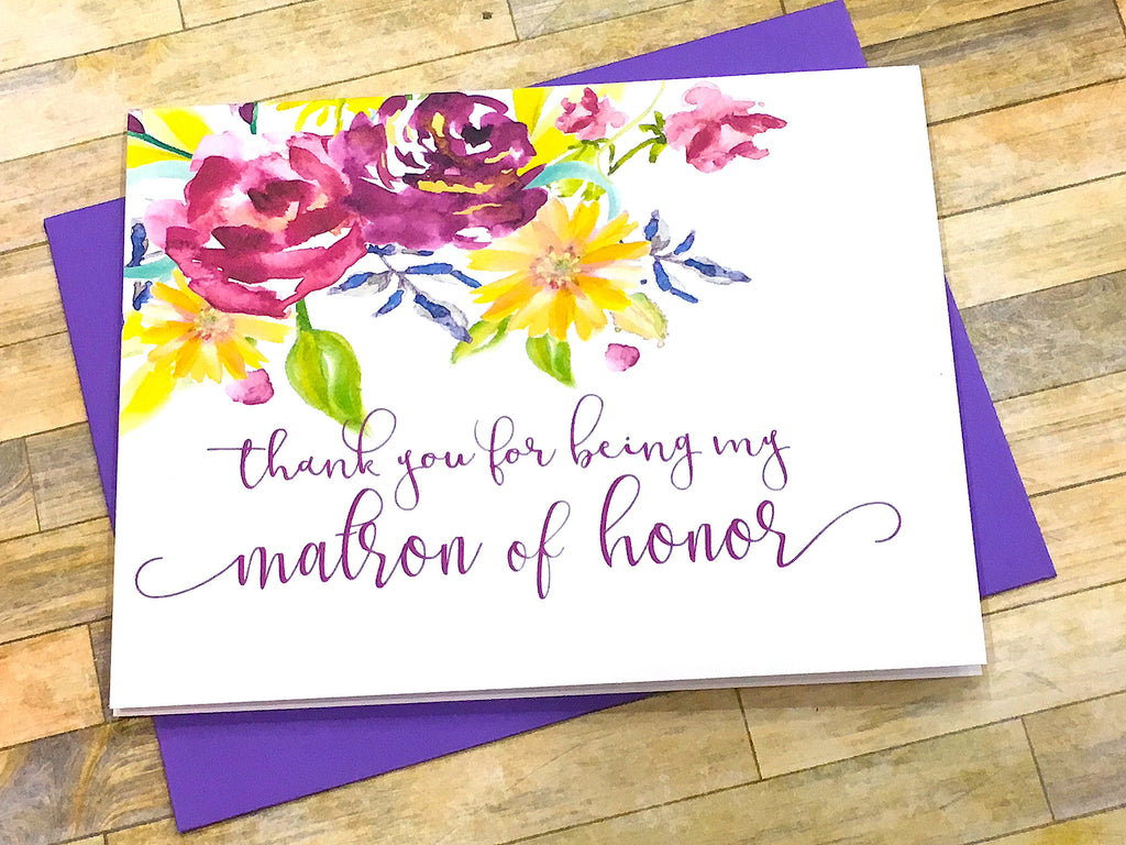 Matron of Honor Thank You Card Purple Floral