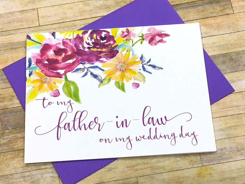 Mother / Father in Law on My Wedding Day Cards Purple