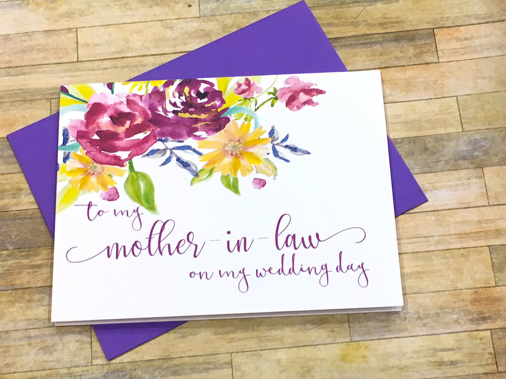 Mother / Father in Law on My Wedding Day Cards Purple