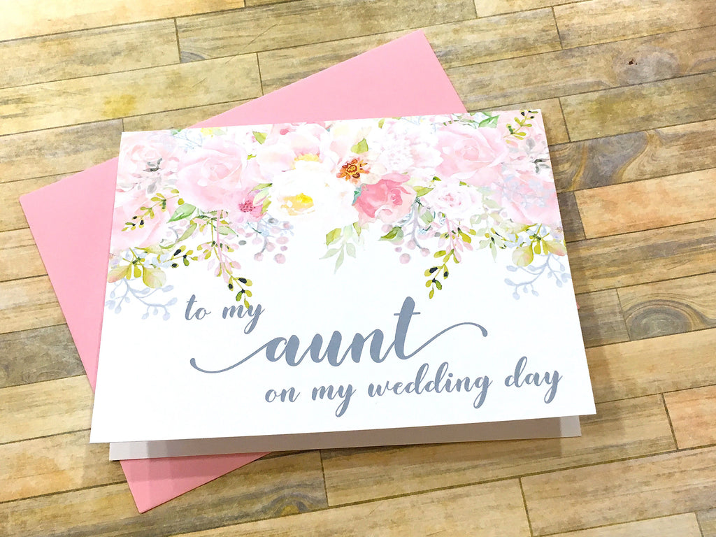 To My Aunt on My Wedding Day Card Pink and Grey