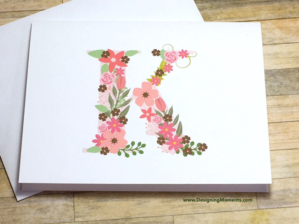 Large Floral Monogram Personalized Folded Note Cards