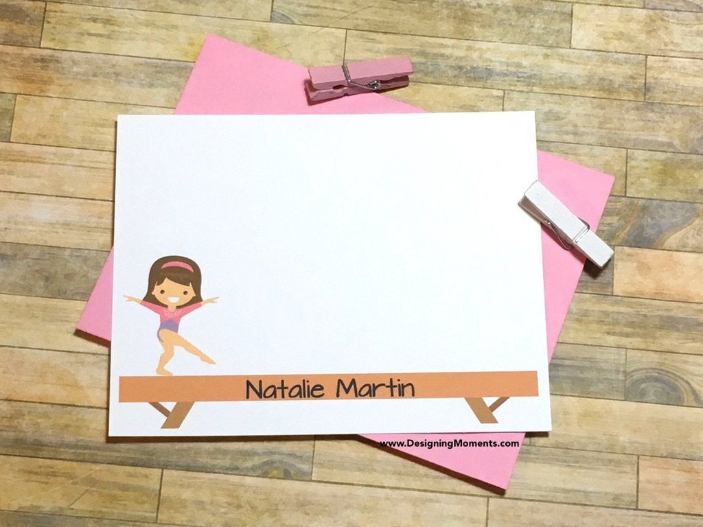 Little Gymnast Personalized Flat Cards - Choose Your Hair Color