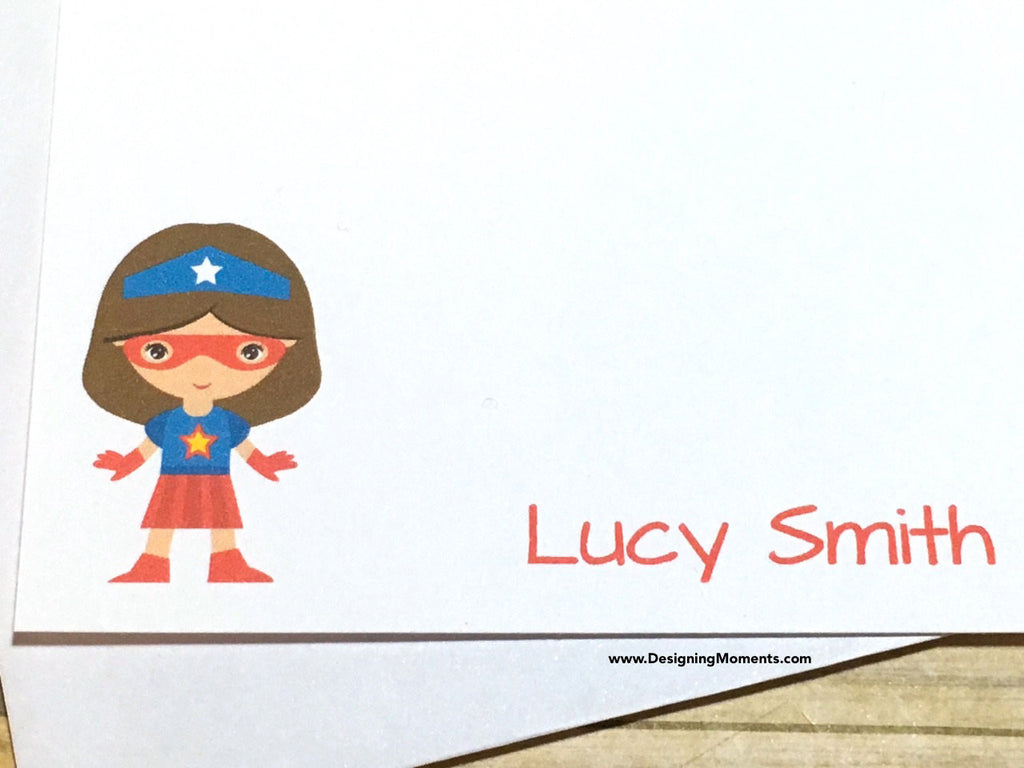 Girls Super Girl Personalized Note Cards