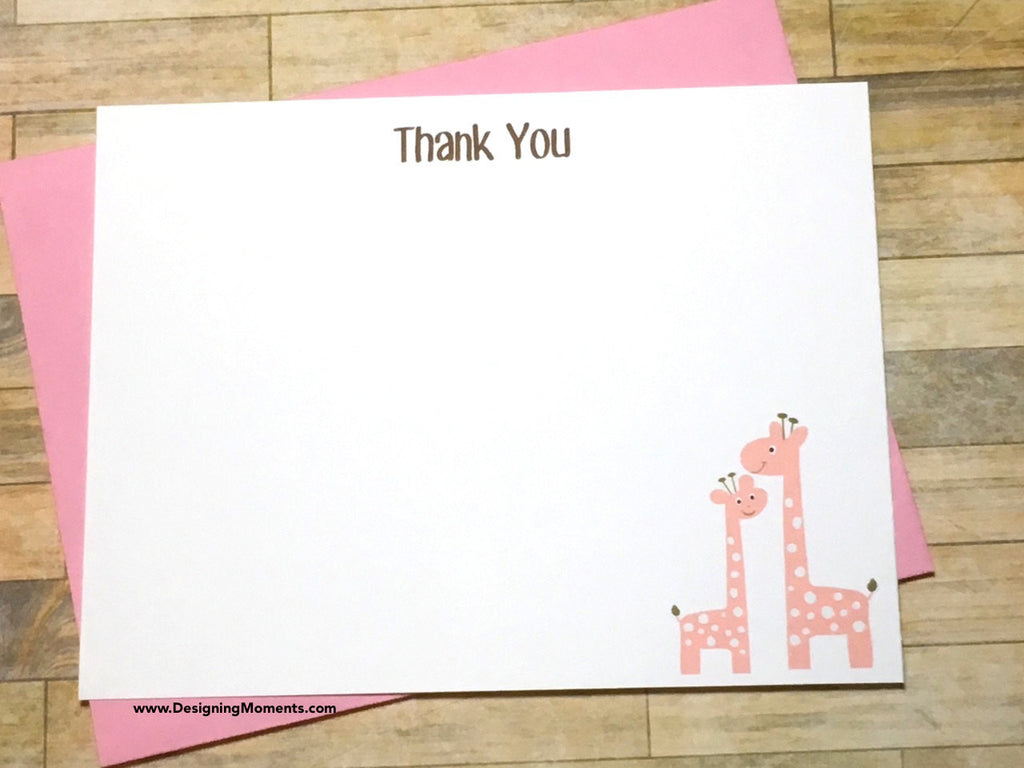 Mommy & Baby Pink Giraffes Thank You Cards