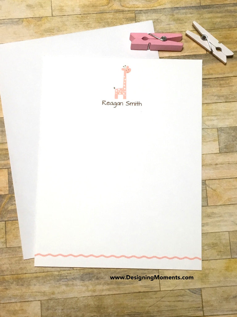 Pink Giraffe Personalized Flat Cards