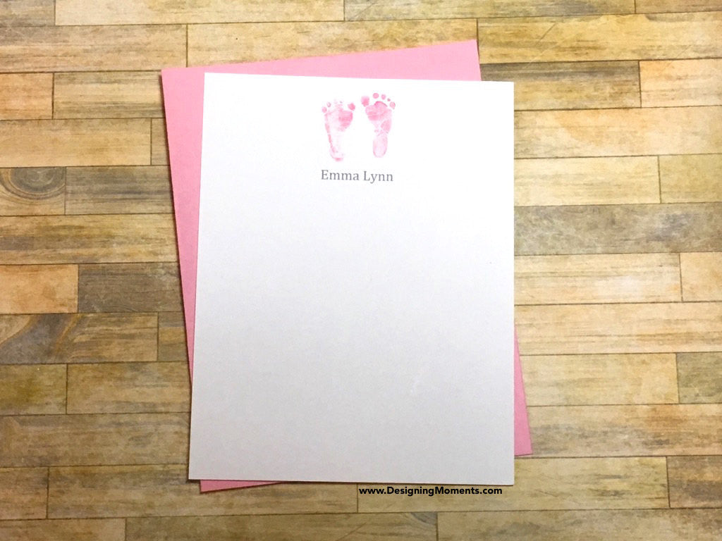 Blue Newborn Baby Footprints Personalized Flat Cards