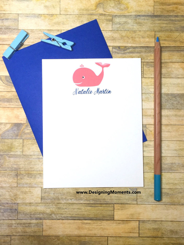 Pink Whale Personalized Note Cards